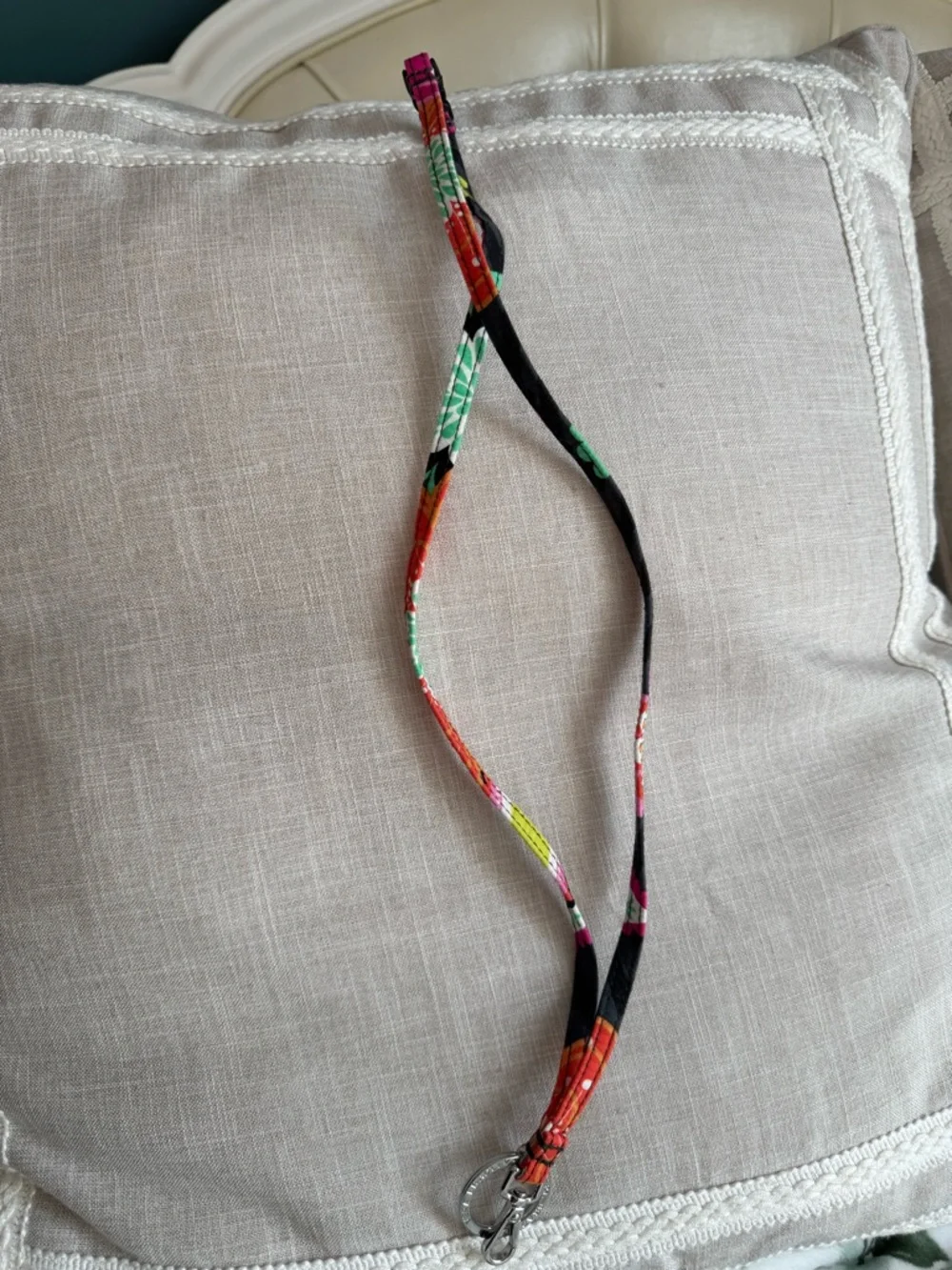 Vera Bradley Black Floral Print Lanyard with Silver Hook
